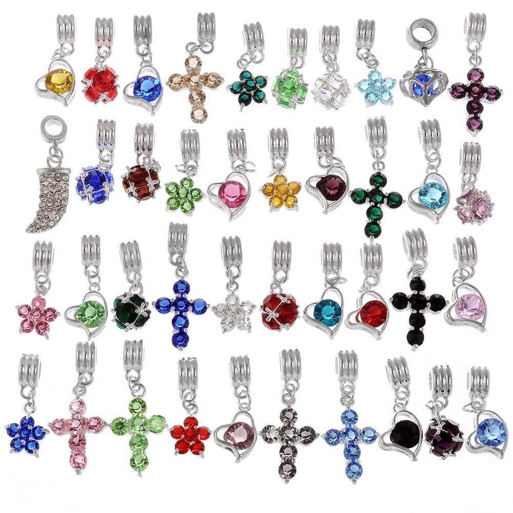 9434 Mix Assortment Crystal Dangle Pendant Charm Beads Cross Flower Heart
